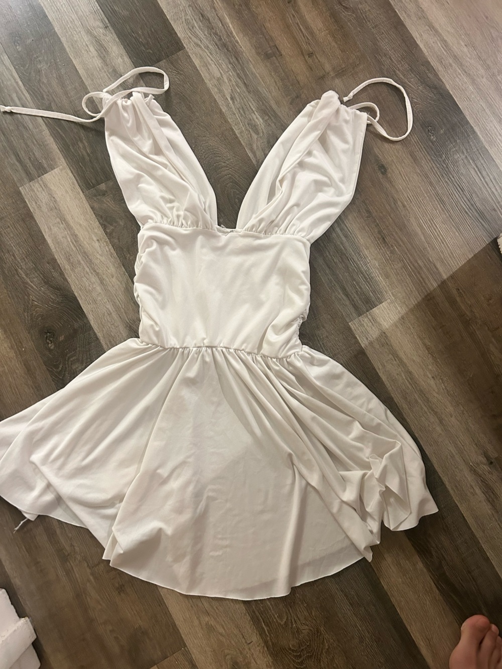 White Tie-Shoulder Skater Dress